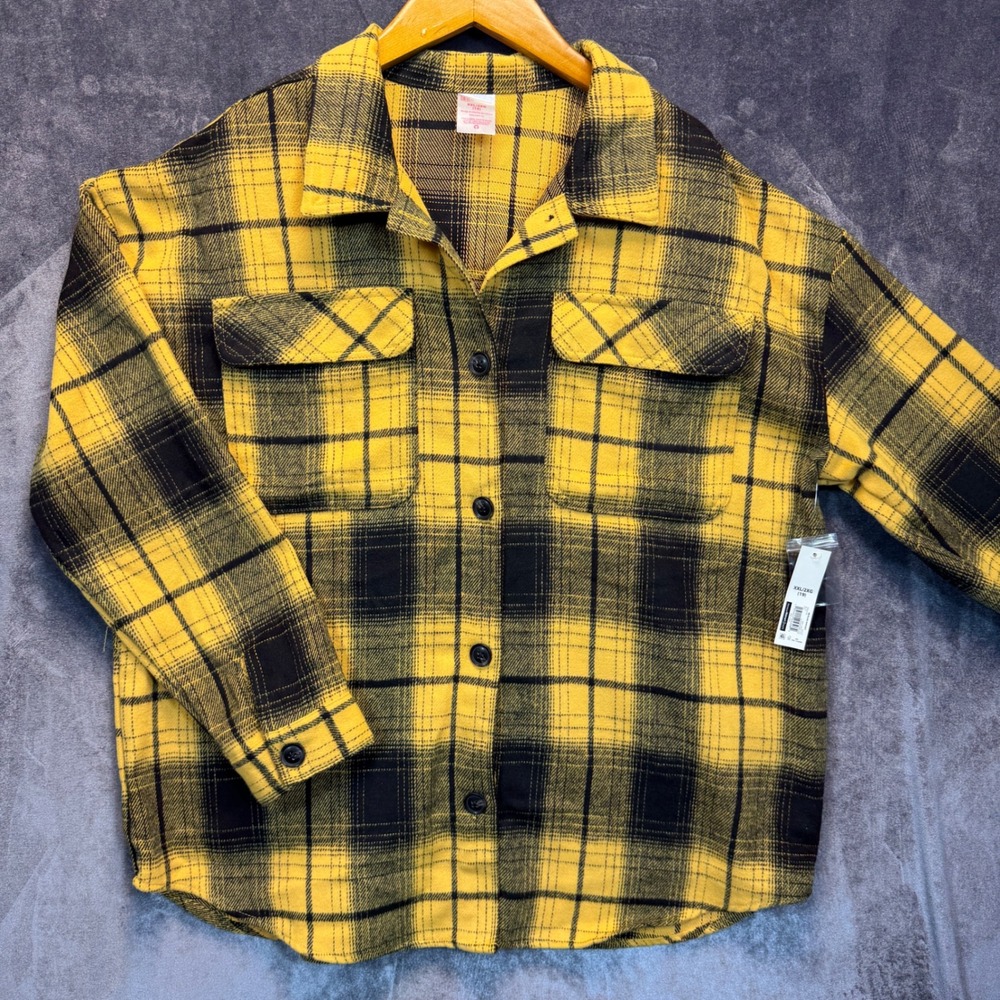 No Boundaries Plaid Shacket Women XXL/2XG Yellow Black Grunge Streetwear Y2K